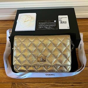 Chanel Wallet On Chain WOC 2.55 Reissue Gold Lambskin With Gunmetal Hardware
